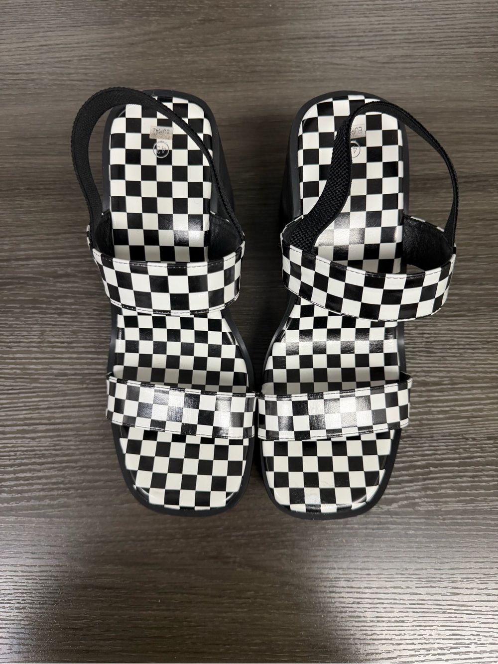 Women’s Platform Sandals in Black and White Checkerboard